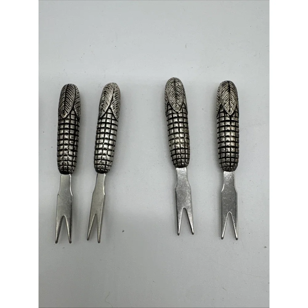 8 Vtg Silver Metal Corn On The Cob Holders Picks Heavy Pewter or Silverplate
